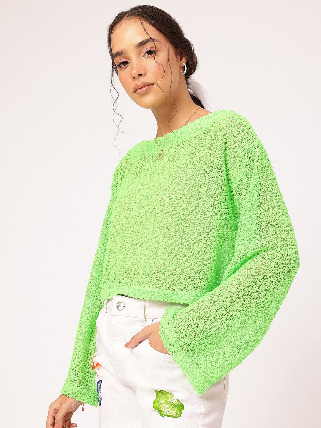 DressBerry Boucle Paradise Semi Sheer Boxy Top