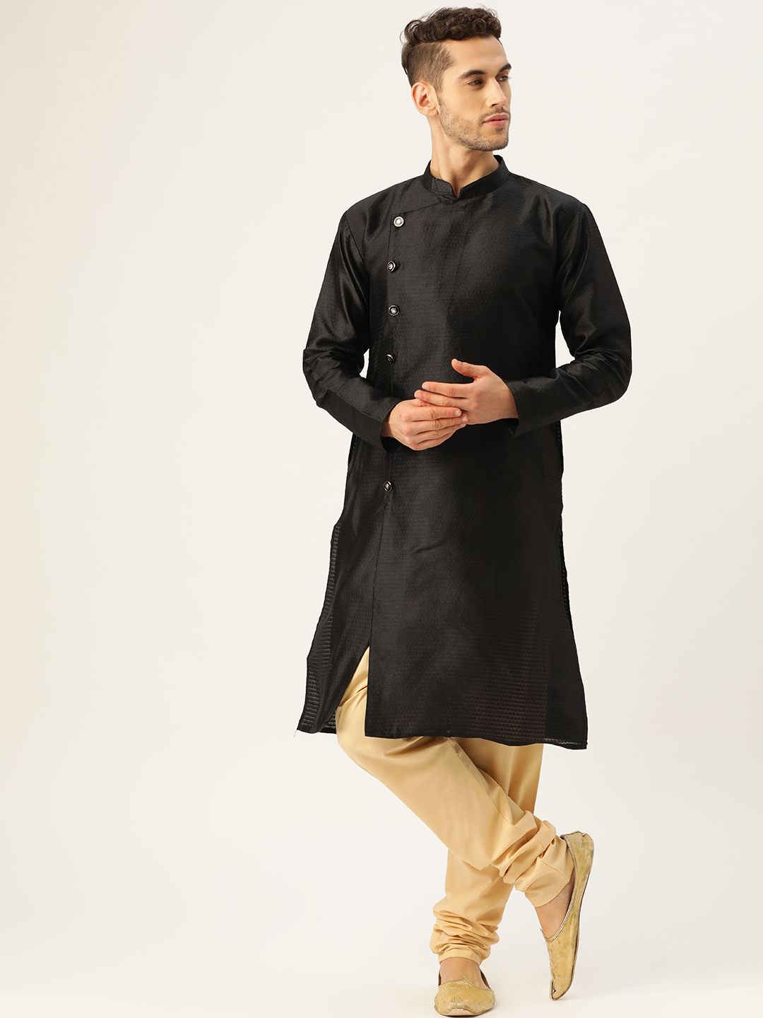 SOJANYA Men Black Woven Design Straight Kurta