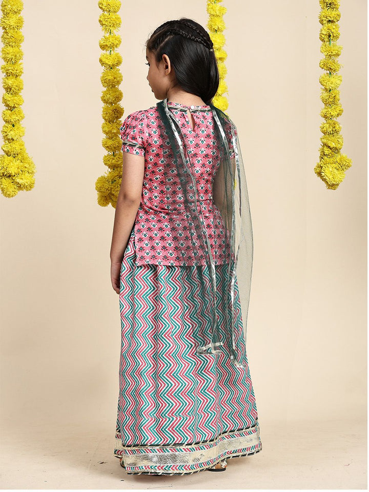 Cutiekins Girls Chevron Printed Cotton Ready to Wear Lehenga & Blouse With Dupatta