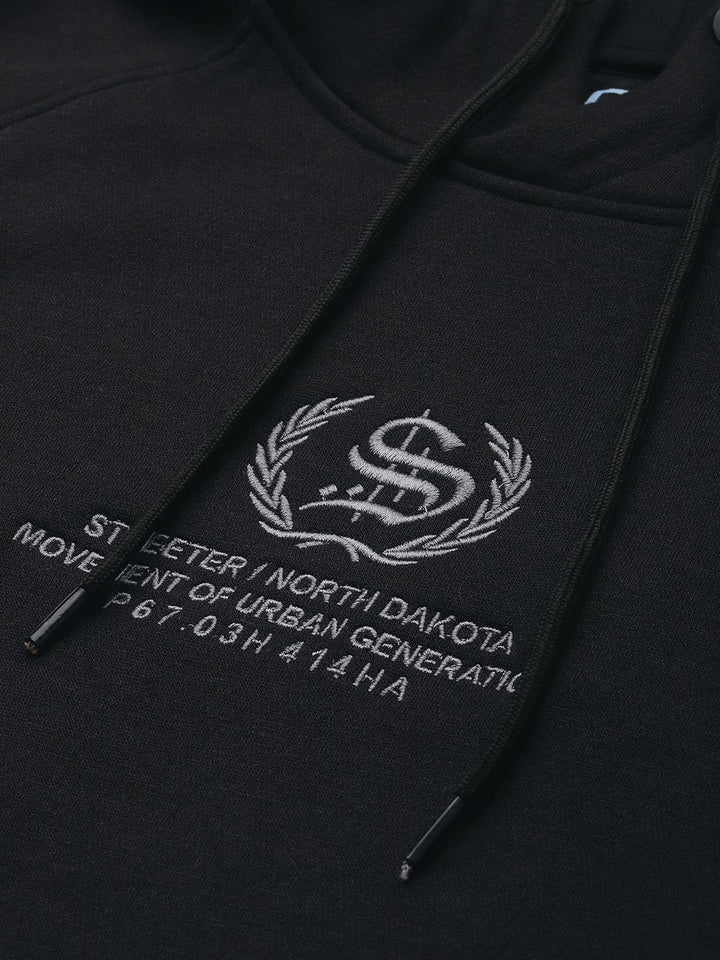 The Indian Garage Co Men Black Embroidered Hooded Sweatshirt