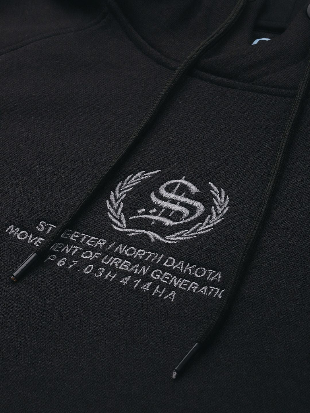 The Indian Garage Co Men Black Embroidered Hooded Sweatshirt