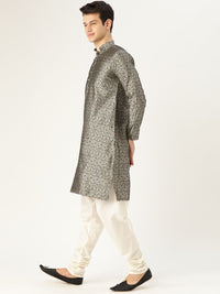 SOJANYA Lelaki Off-White & Black Woven Design Straight Kurta