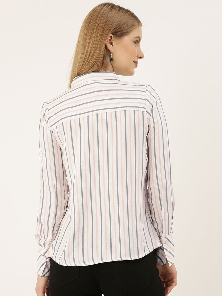 AND Women White & Black Striped Regular Fit Casual Shirt