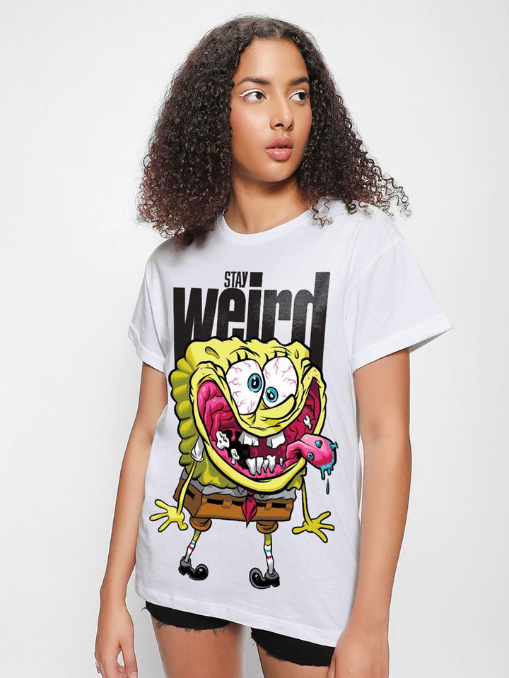 Bewakoof Women Graphic Printed Round Neck Cotton Relaxed Fit Spongebob T-shirt