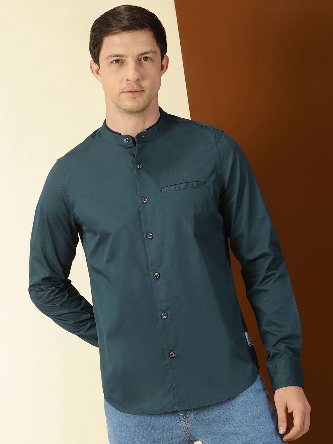 Thomas Scott Classic Slim Fit Mandarin Collar Cotton Casual Shirt