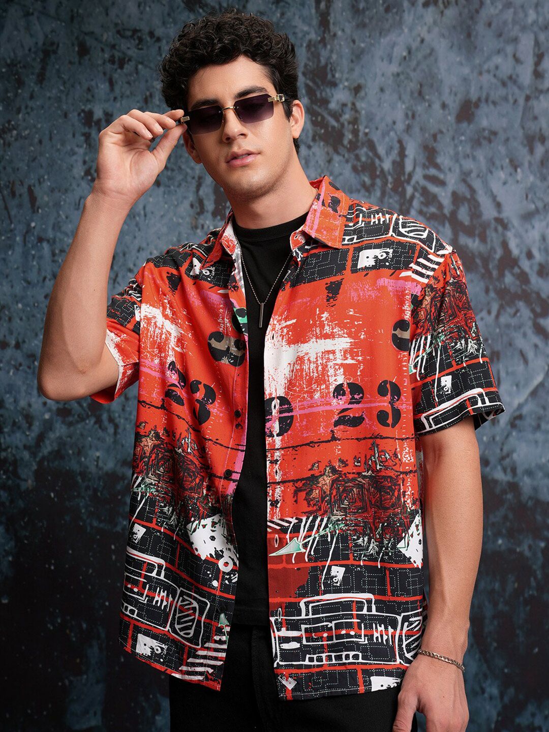 LOCOMOTIVE Premium Abstract Printed Oversized Casual Shirt