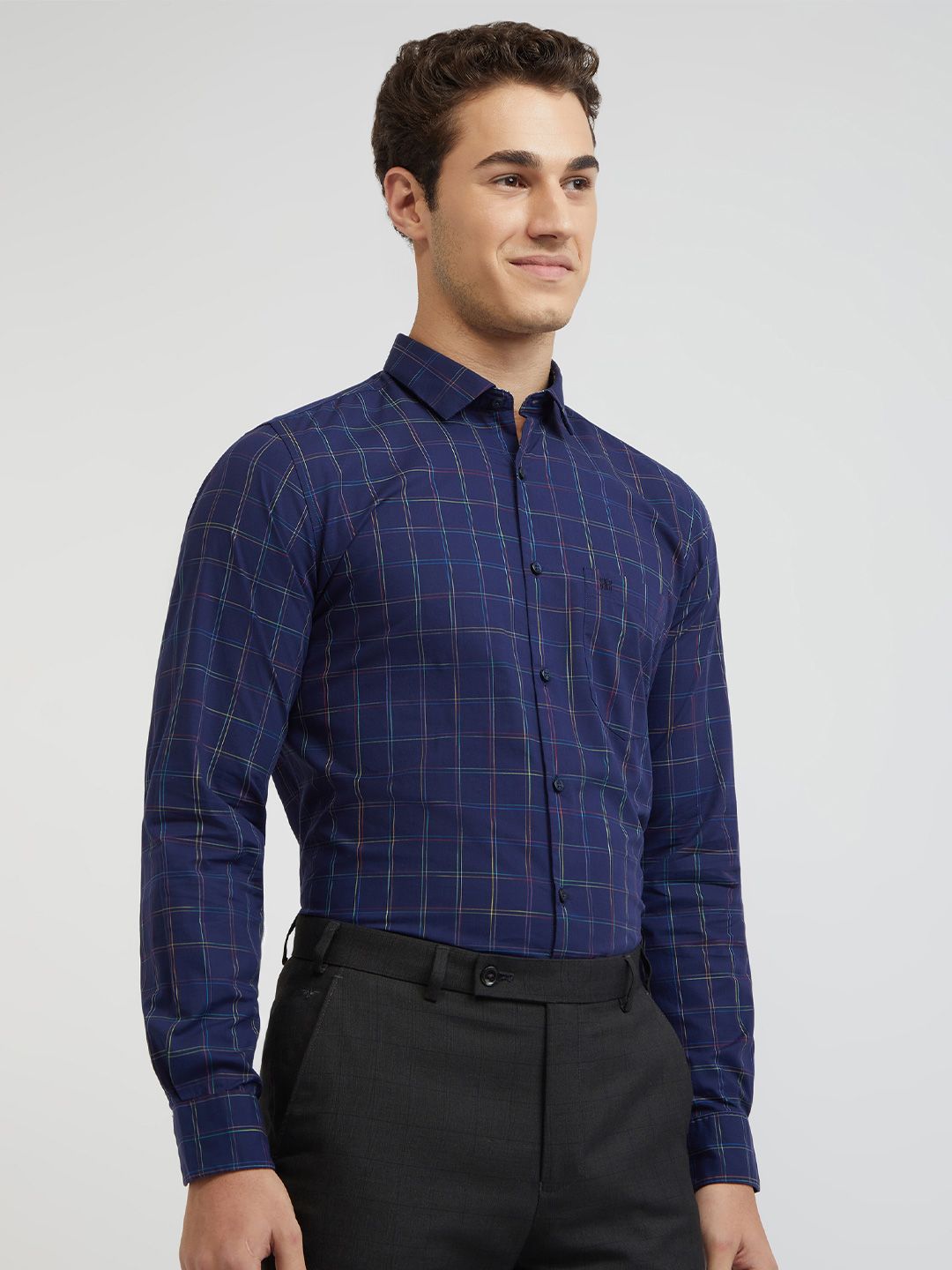 Raymond Men Blue Checked Pure Cotton Shirt
