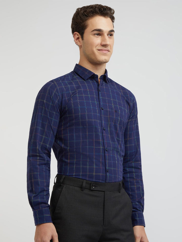 Raymond Men Blue Checked Pure Cotton Shirt