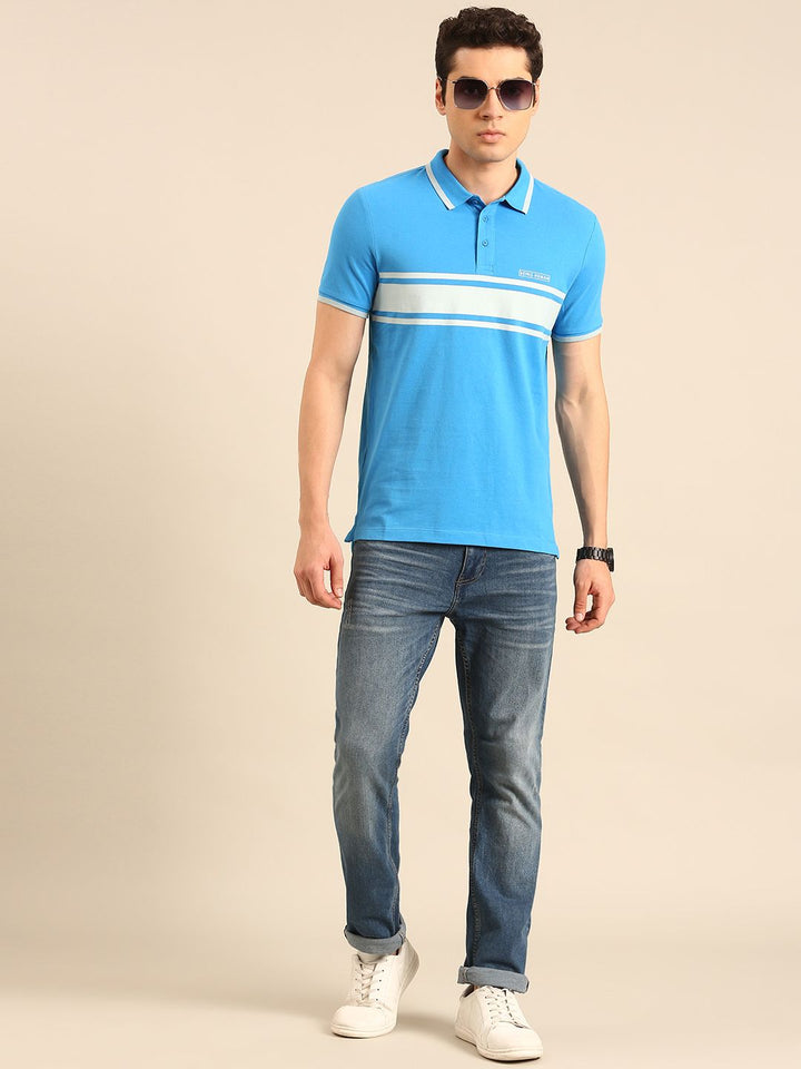 Being Human Striped Polo Collar Pure Cotton T-shirt