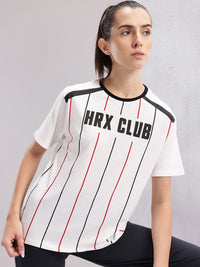 HRX by Hrithik Roshan Women Brand Logo Printed Striped T-shirt
