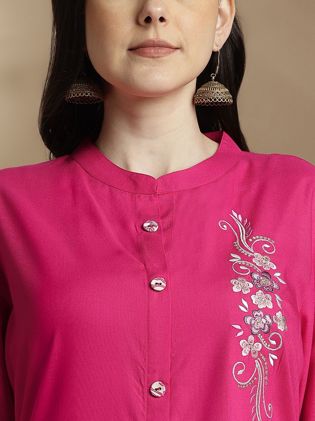 Anouk Floral Embroidered Regular Pure Cotton Kurta with Trousers & With Dupatta