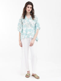 RAREISM Floral Print Flared Sleeve Linen Kaftan Top