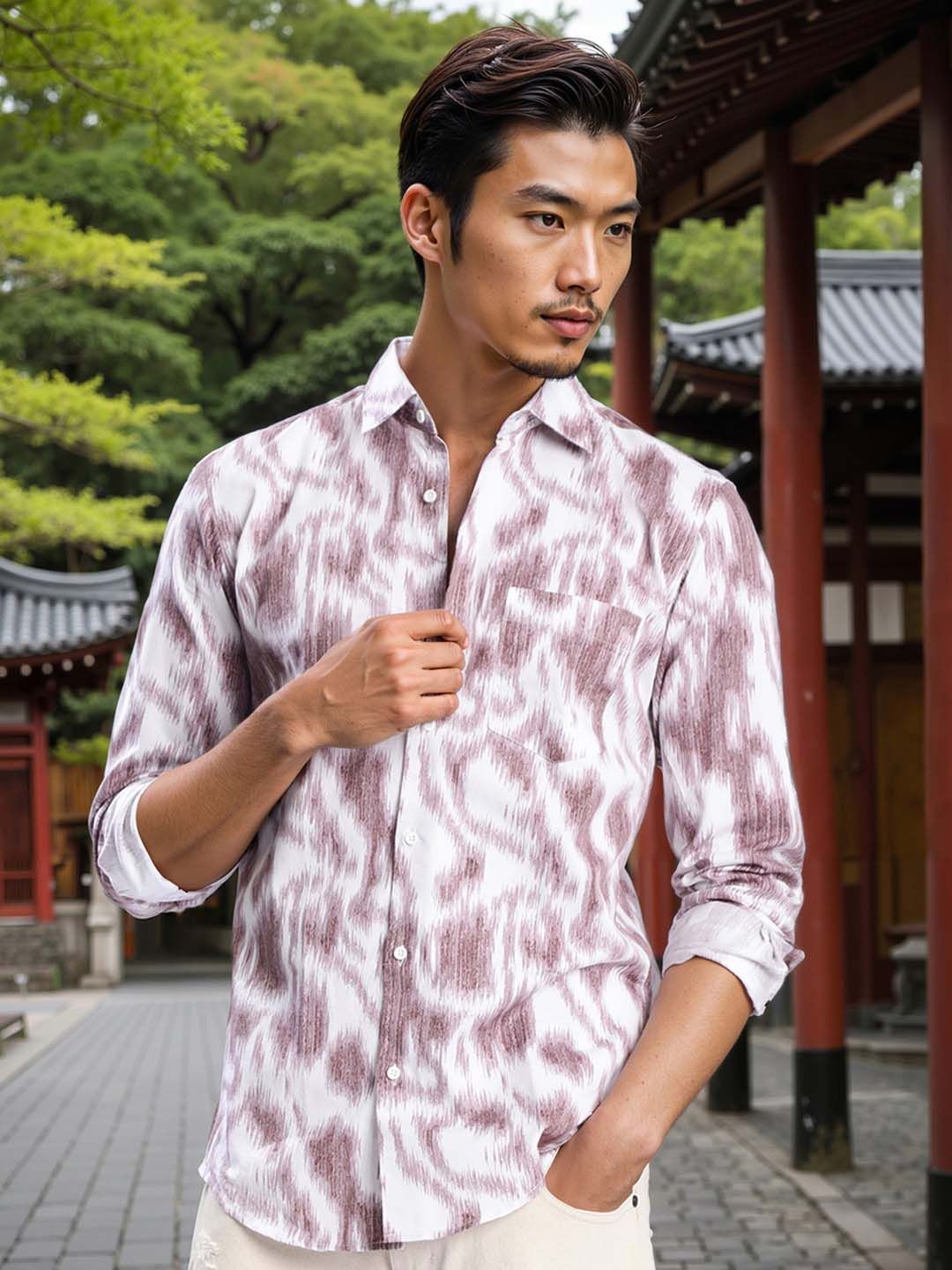 Bene Kleed Men Abstract Printed Spread Collar Slim Fit Printed Casual Shirt