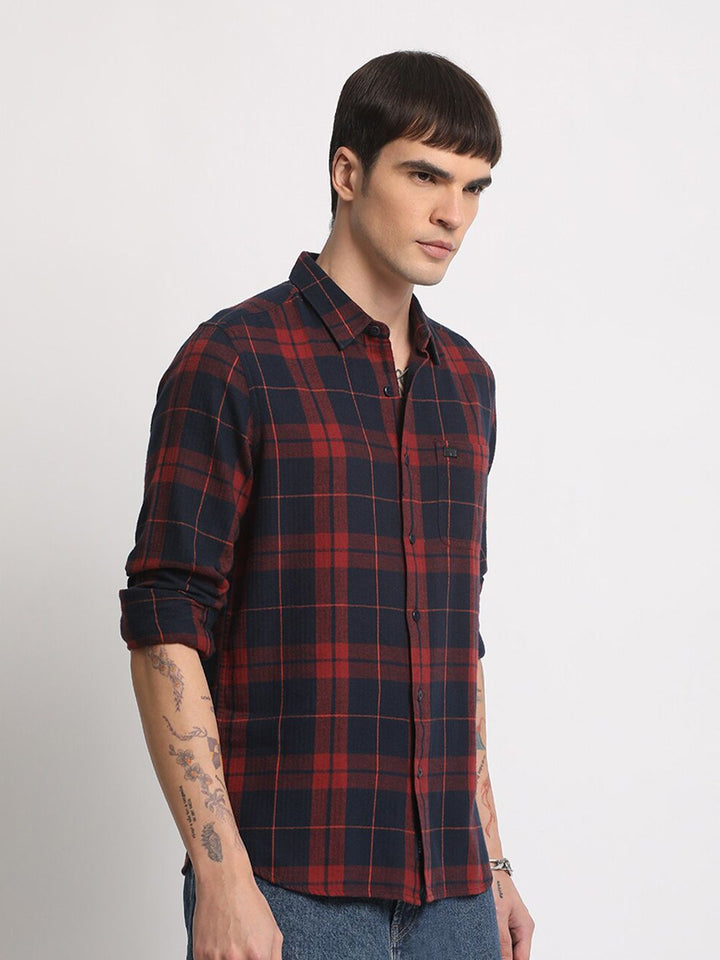 THE BEAR HOUSE Slim Fit Tartan Checked Cotton Casual Shirt