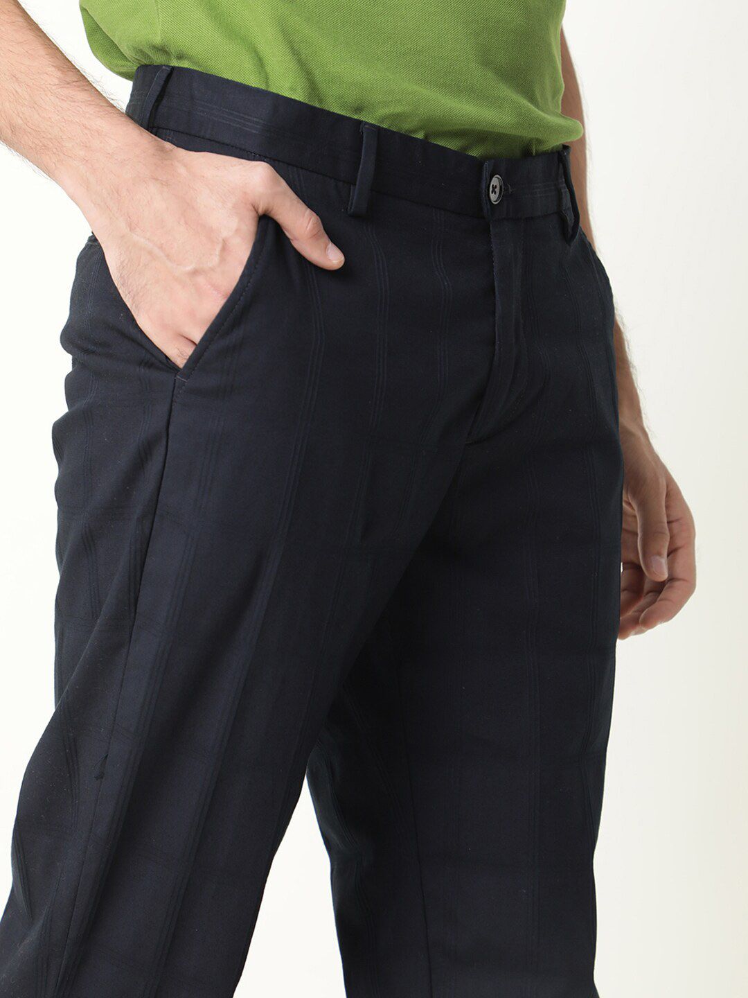 RARE RABBIT Men Alvas Checked Mid Rise Plain Slim Fit Trouser