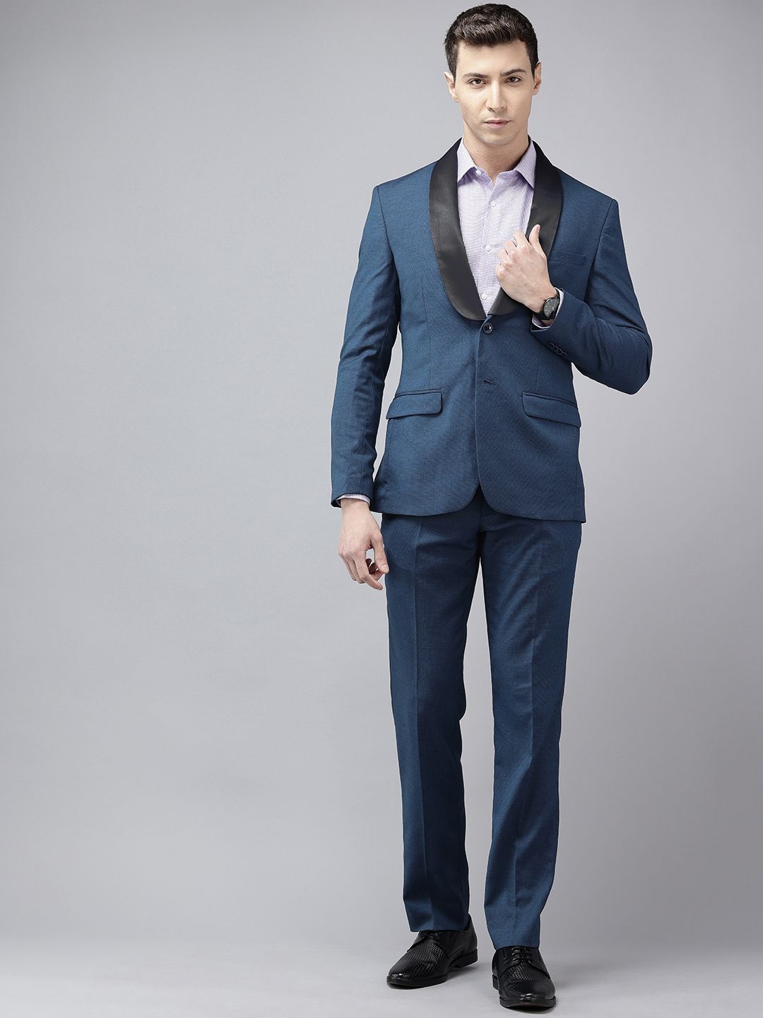 Park Avenue Super Slim Fit Shawl Collar Self-Design Single-Breasted Two-Piece Party Suit