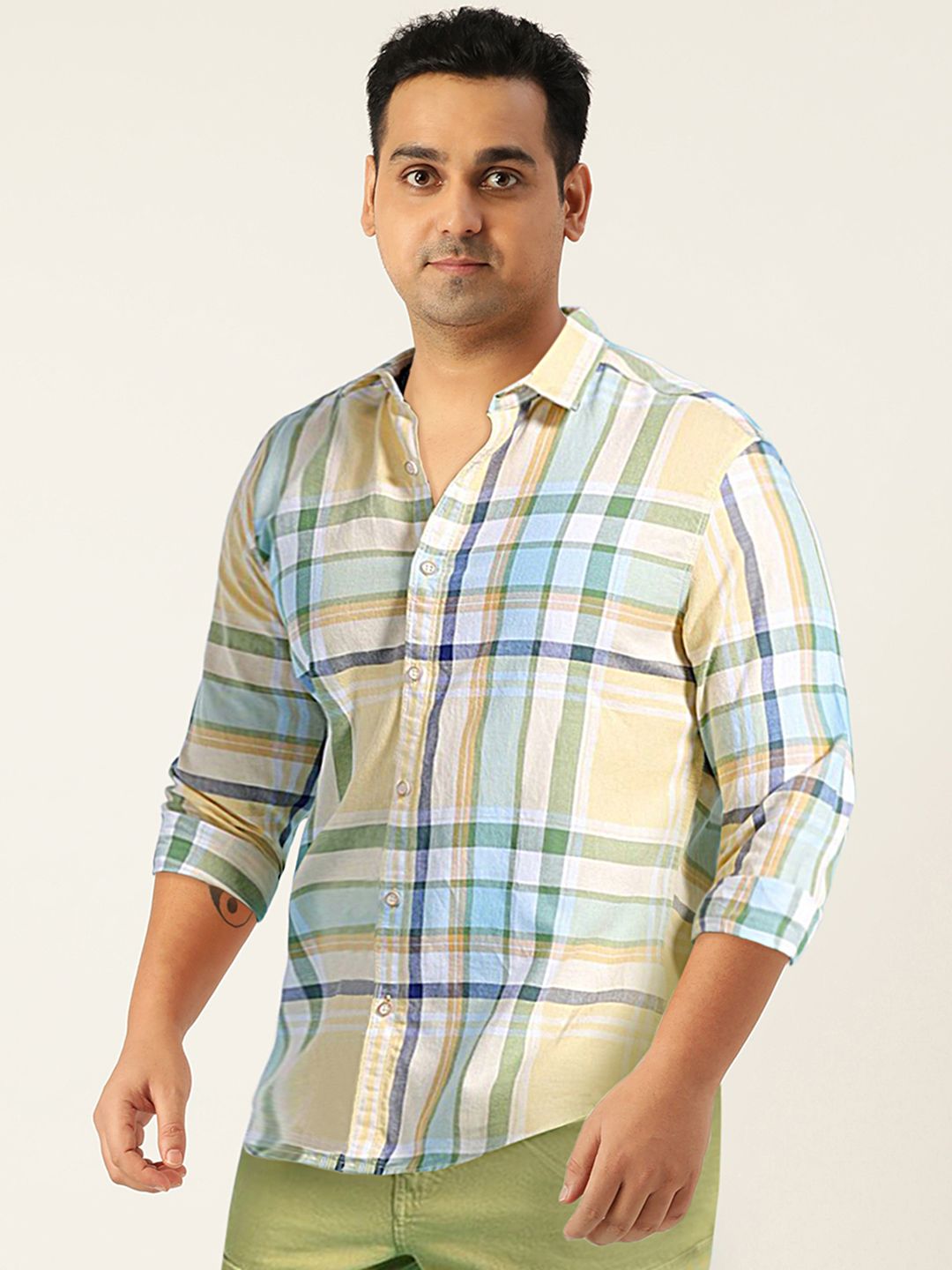The Indian Garage Co Slim Fit Tartan Checked Pure Cotton Twill Casual Shirt