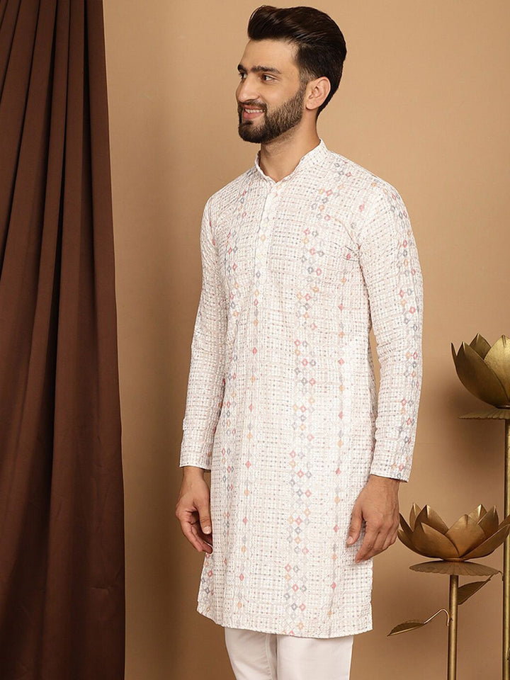 SOJANYA Embellished Sequinned Long Sleeves Straight Pure Cotton Kurta