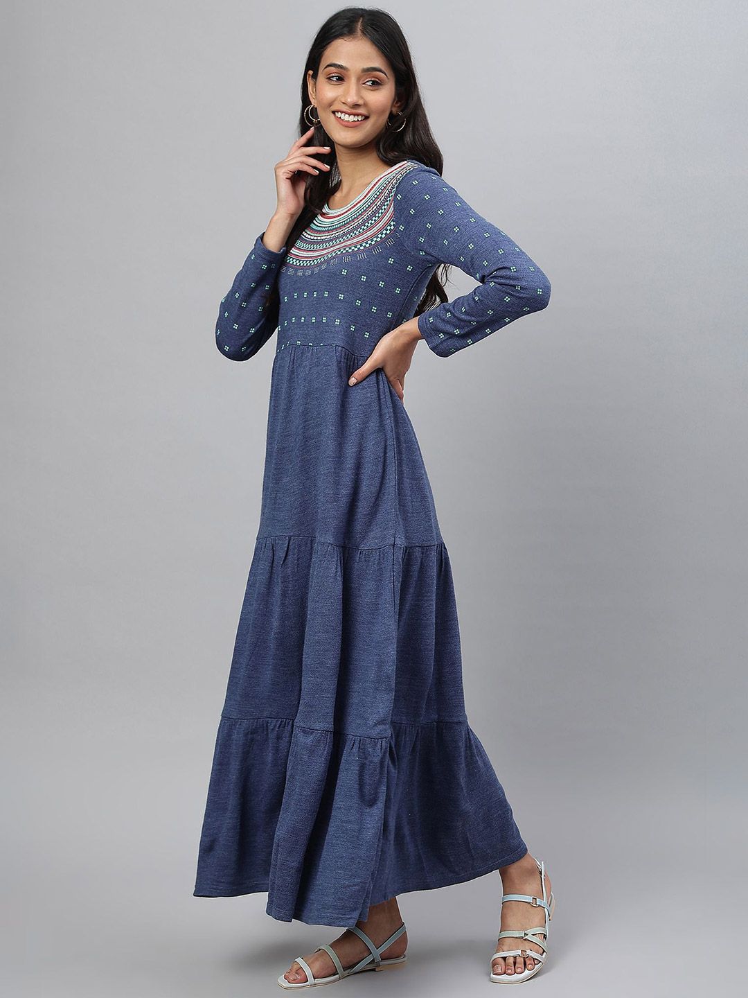 AURELIA Women Printed Winter Wear Maxi Dress