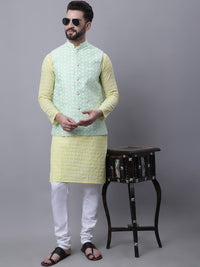 SOJANYA Kurta Kapas Tulen Sulaman Bunga Dengan Jaket Churidar & Nehru