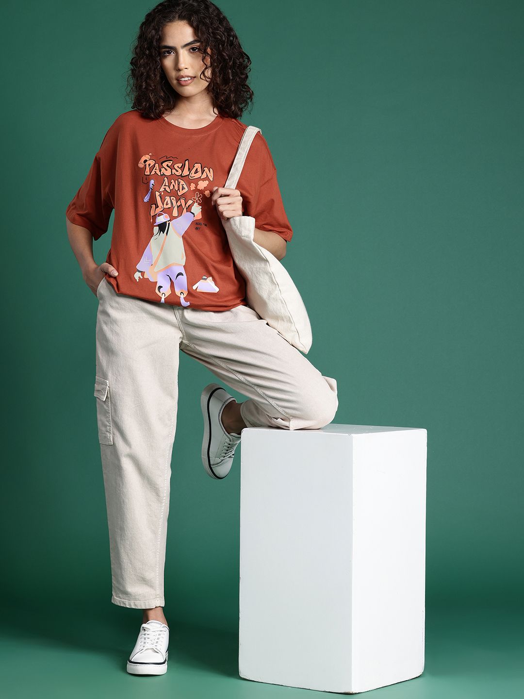 DressBerry Graphic Printed Drop-Shoulder Sleeve T-shirt