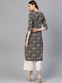 SOJANYA Women Black & Beige Printed Straight Kurta