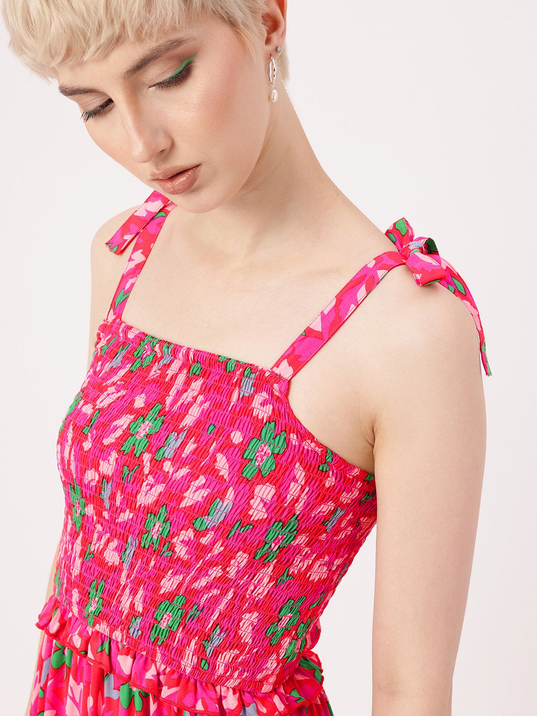 DressBerry Timeless Spring Floral Tiered Smocked Midi Dress