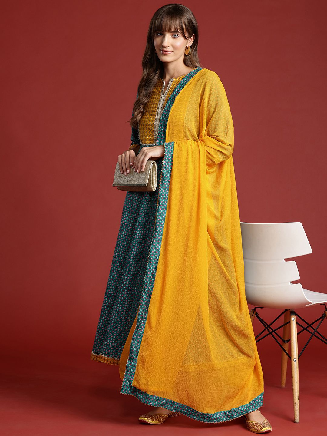 Anouk Ethnic Motifs Print Pure Cotton Kurta with Trousers & Dupatta