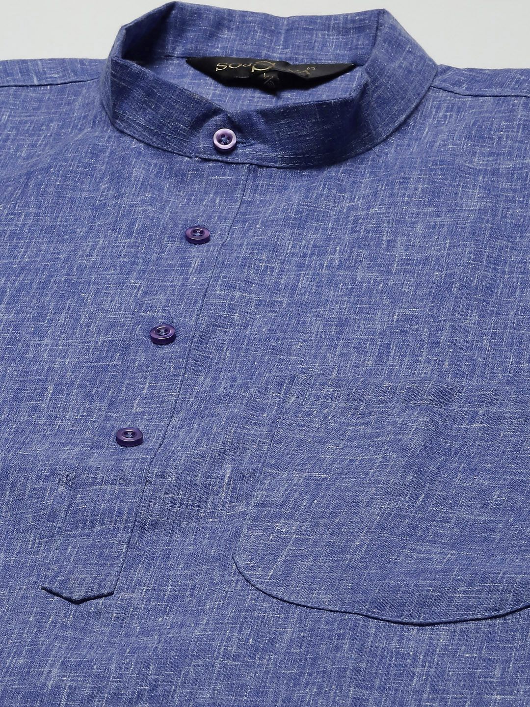 SOJANYA Lelaki Blue Dobby Cotton-Linen Kurta