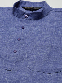 SOJANYA Lelaki Blue Dobby Cotton-Linen Kurta