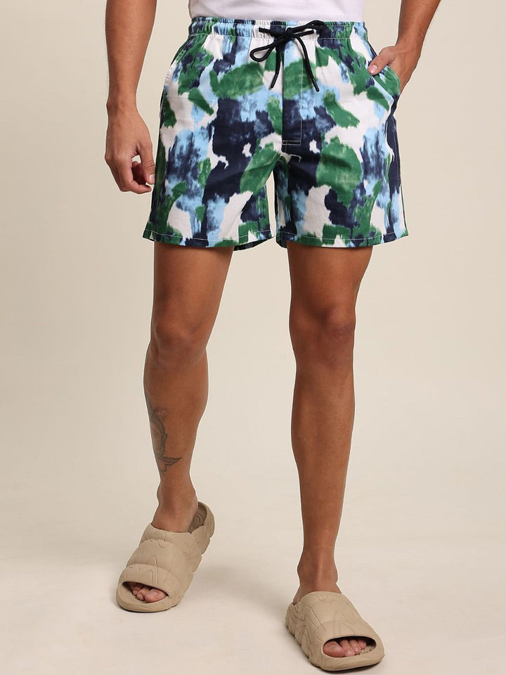 Bene Kleed Men Mid-Rise Abstract Printed Cotton Slim Fit Shorts