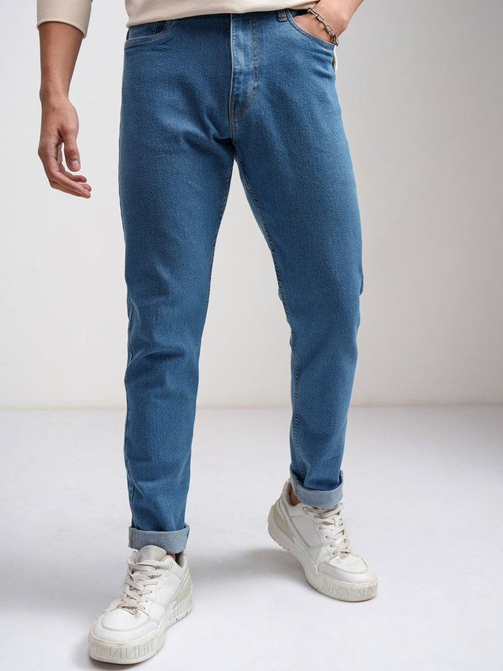 HIGHLANDER Men Tapered Fit Mid-Rise Clean Look Stretchable Jeans