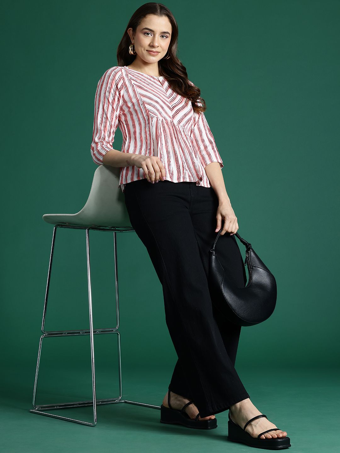 DressBerry Striped Keyhole Neck Top