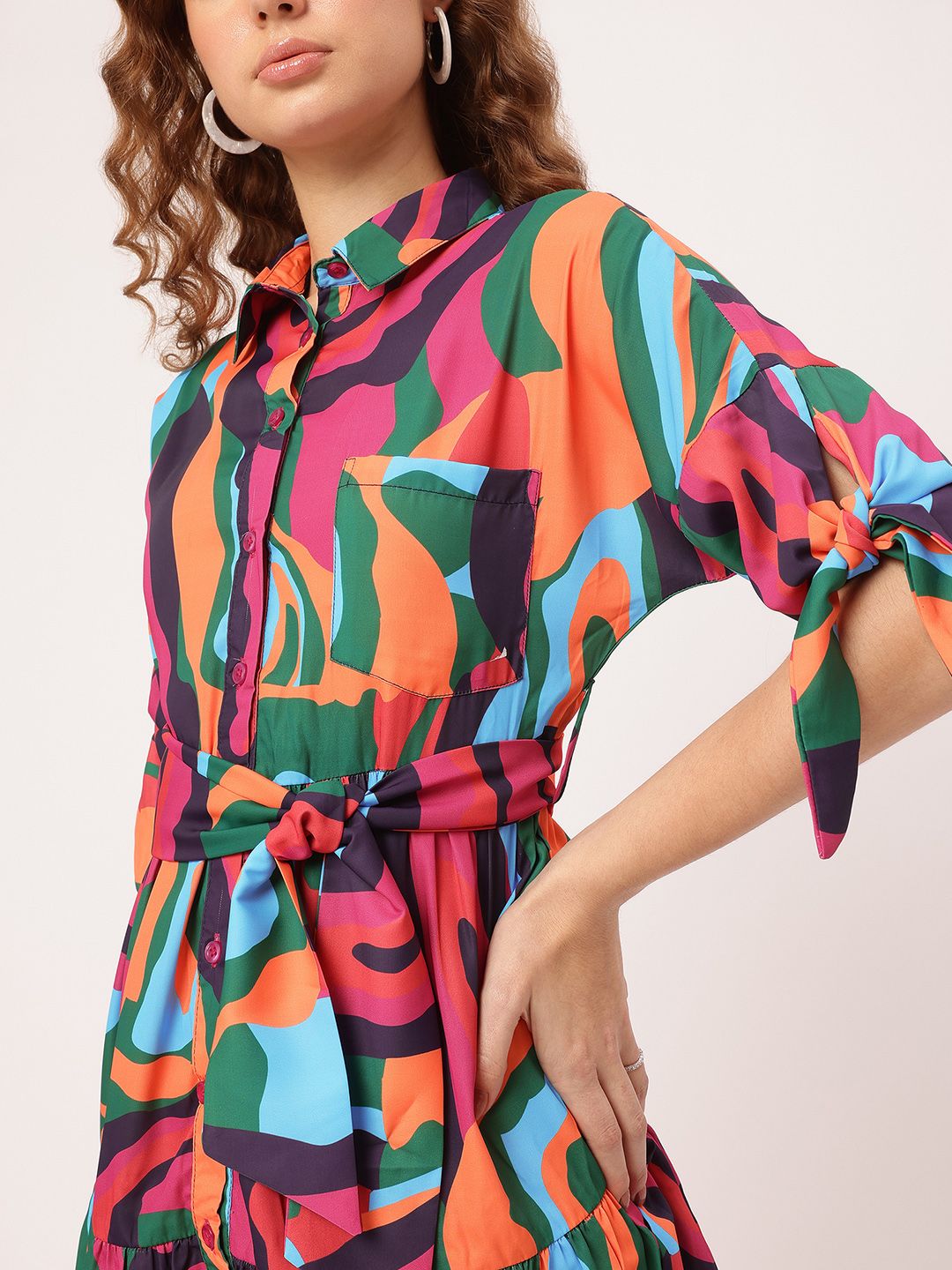 DressBerry Knotty & Nice Color Splashed Tie-Up Tiered Mini Dress