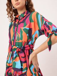 DressBerry Knotty & Nice Color Splashed Tie-Up Tiered Mini Dress