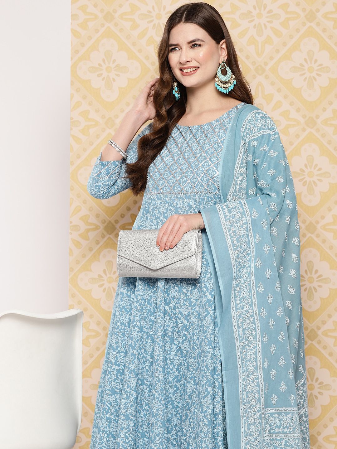 KALINI Women Ethnic Motifs Printed Regular Pure Cotton Kurta with Trousers & Dupatta