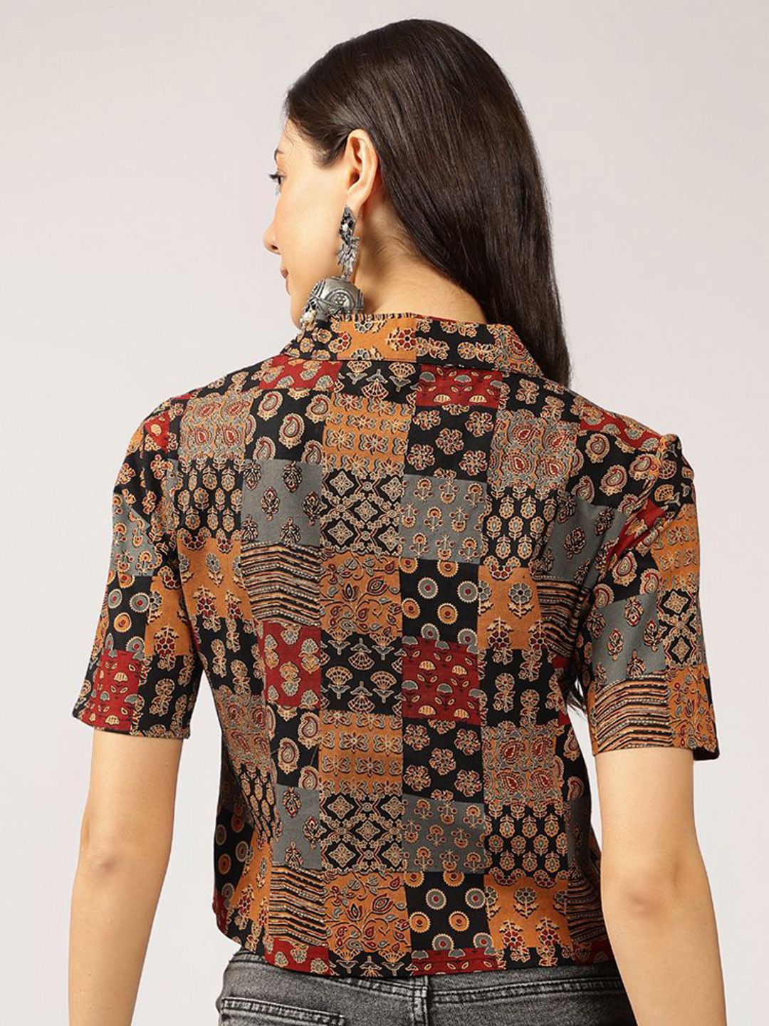 Anouk Ethnic Printed Cuban Collar Pure Cotton Shirt Style Top