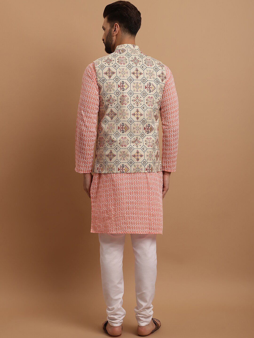 SOJANYA Ethnic Motifs Embroidered Pure Cotton Kurta With Pyjamas & Nehru Jacket