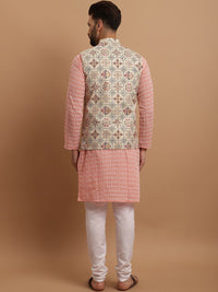 SOJANYA Ethnic Motifs Embroidered Pure Cotton Kurta With Pyjamas & Nehru Jacket