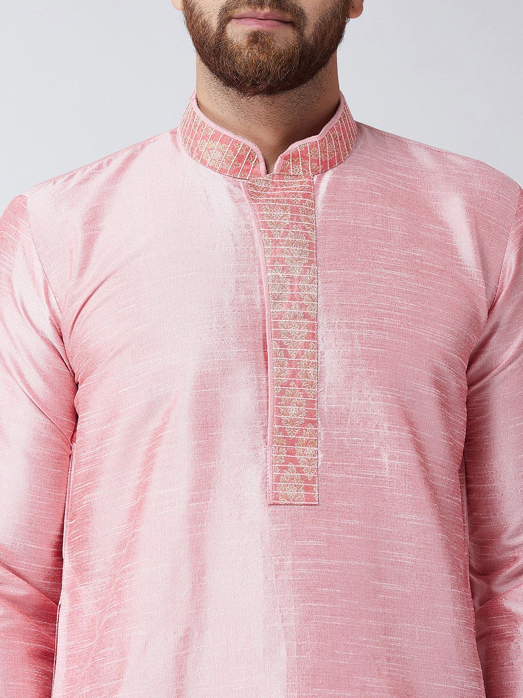 SOJANYA Men Pink Solid Straight Kurta
