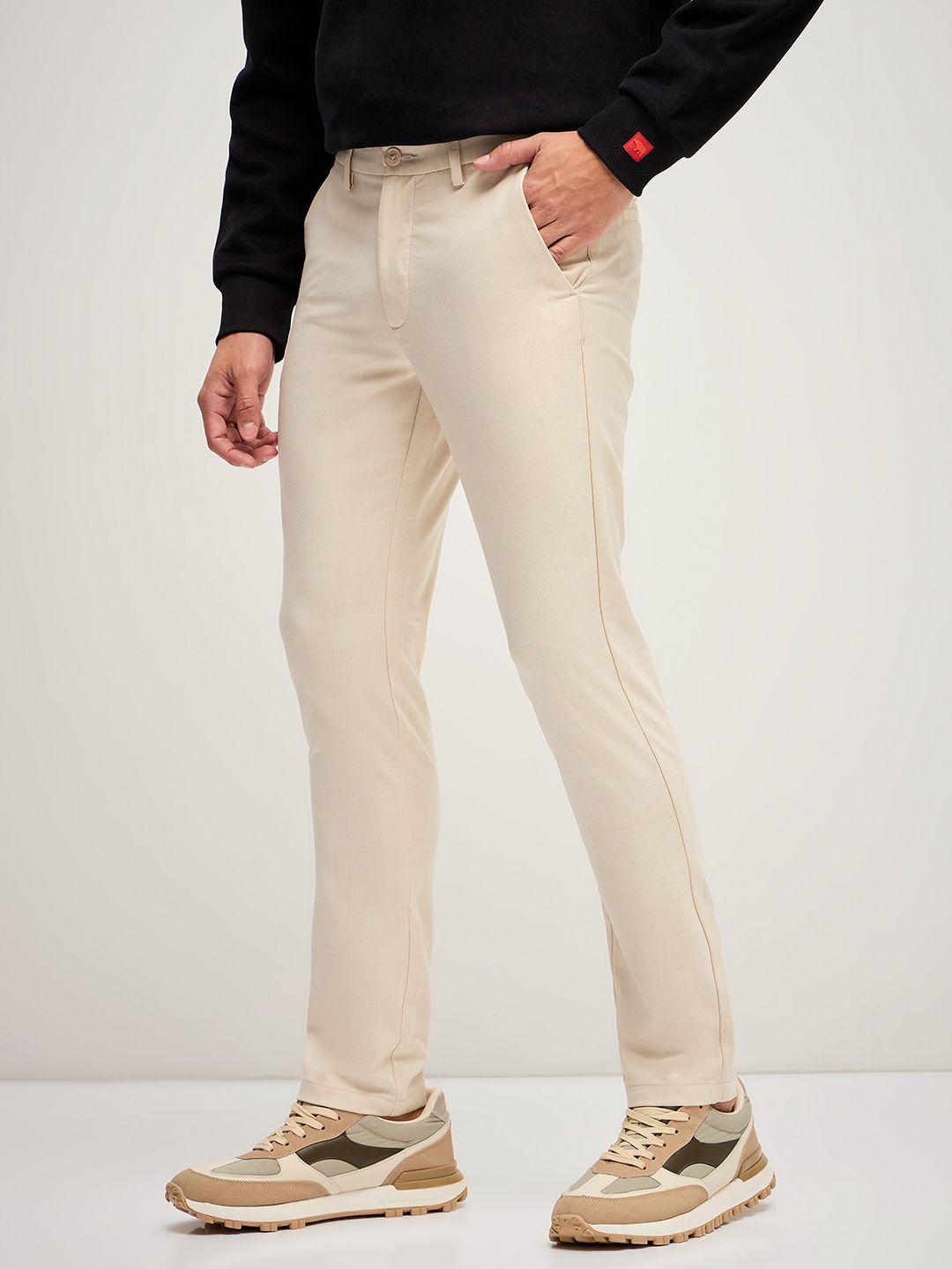 THE BEAR HOUSE Men Solid 4 Way Stretch Formal Trouser
