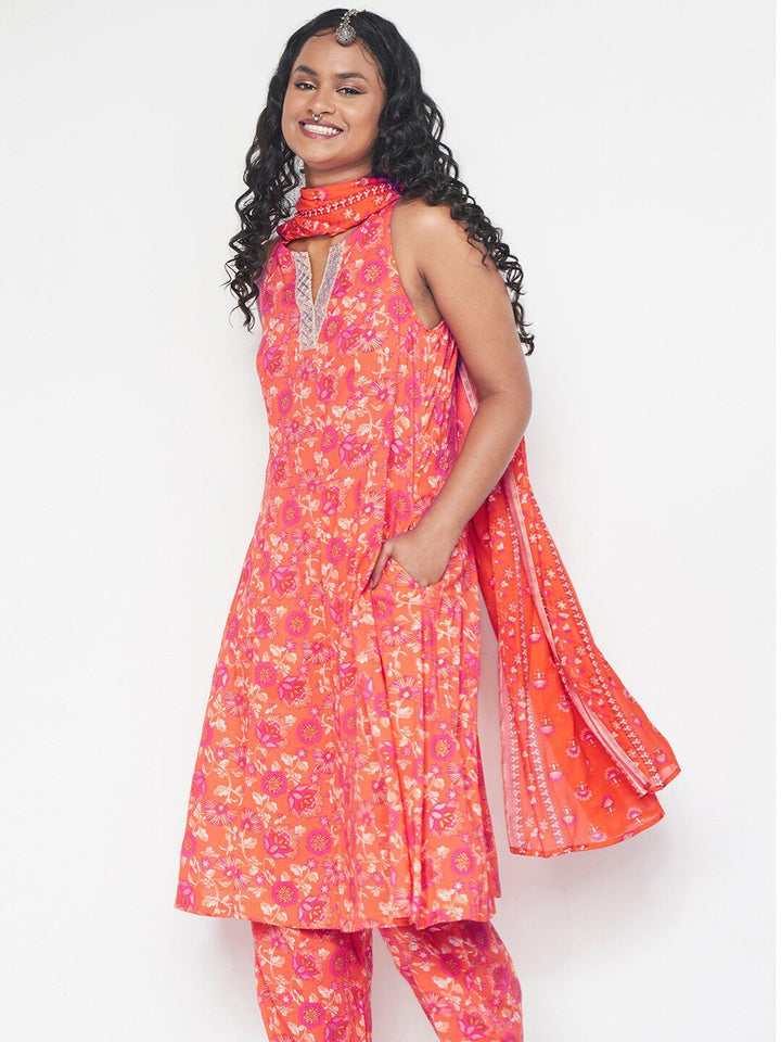 Global Desi Floral Printed Kurta with Trousers & With Dupatta