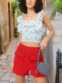 DressBerry Ruffle Ready Smocked Floral Print Crop Top