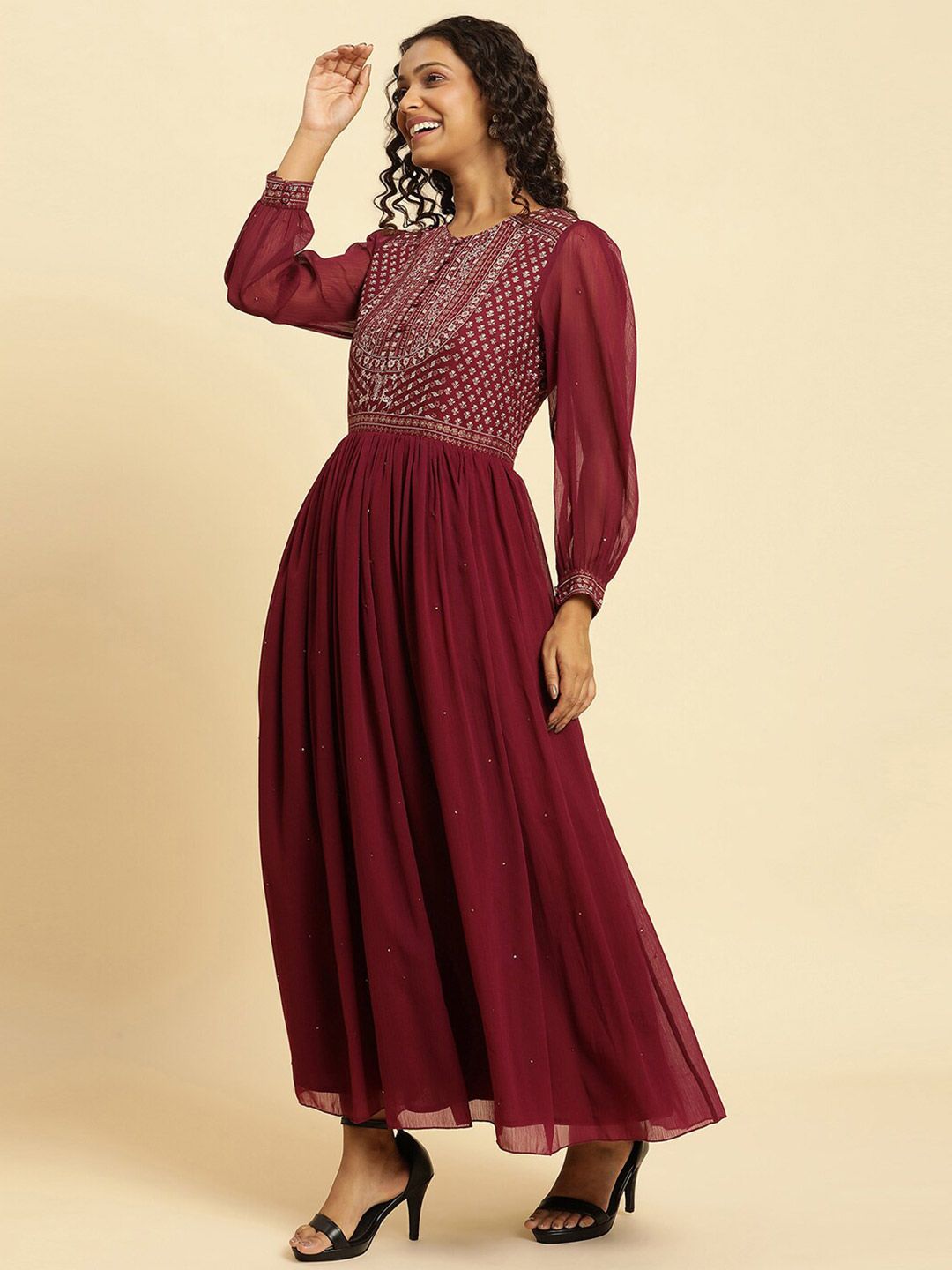 W Floral Embroidered Maxi Ethnic Dress