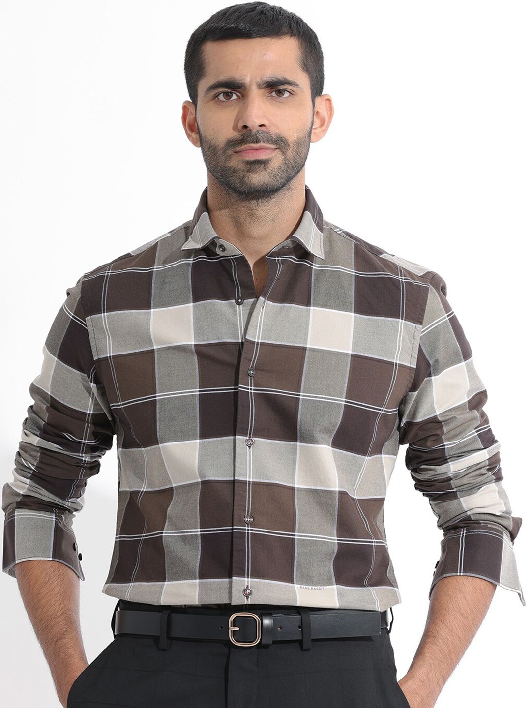 RARE RABBIT Men Newton Checked Slim Fit Classic Cotton Shirt