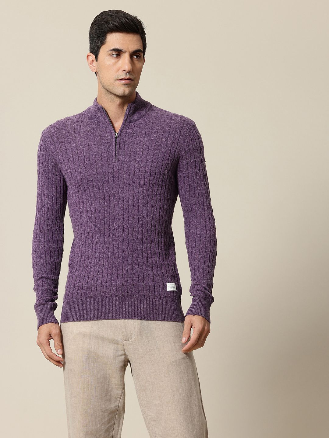 Mr Bowerbird Mock Collar Cable Knit Pullover Sweater