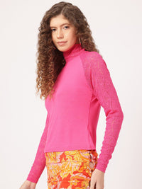 DressBerry Edgy Elegance Lace High-Neck & Sleeves Fitted Top