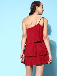 Berrylush Women Lovely Red Solid Ruffled Dress