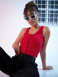 Sassafras Red Pure Cotton Tank Crop Top