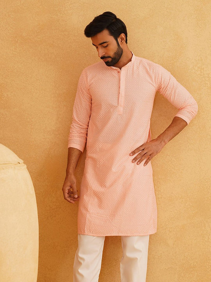 SOJANYA Kurta Katun Tulen Bersulam Geometrik Kolar Mandarin Lurus
